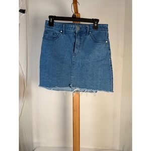 Prosperity Womens Denim Mini Skirt Medium Wash Raw Hem Size 29 Blue Jean Skirt
